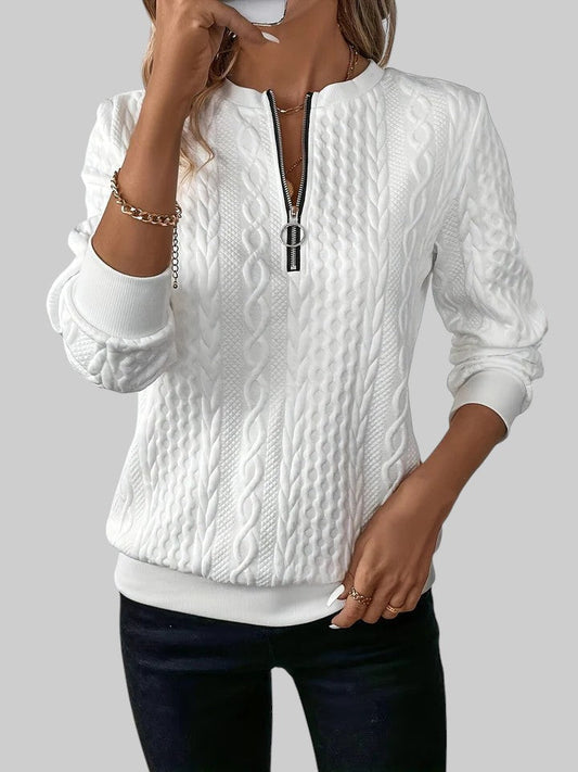 Lara - Camisola de malha feminina com fecho e padrão de tranças
