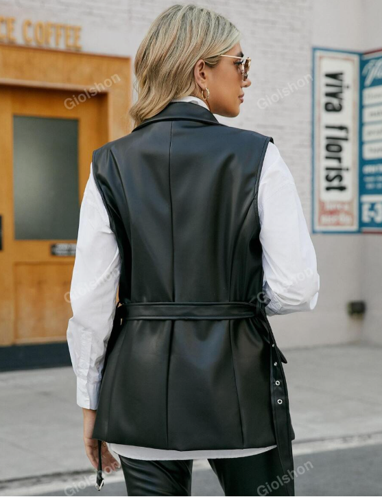 Colete Estilo Blazer em Couro Sintético