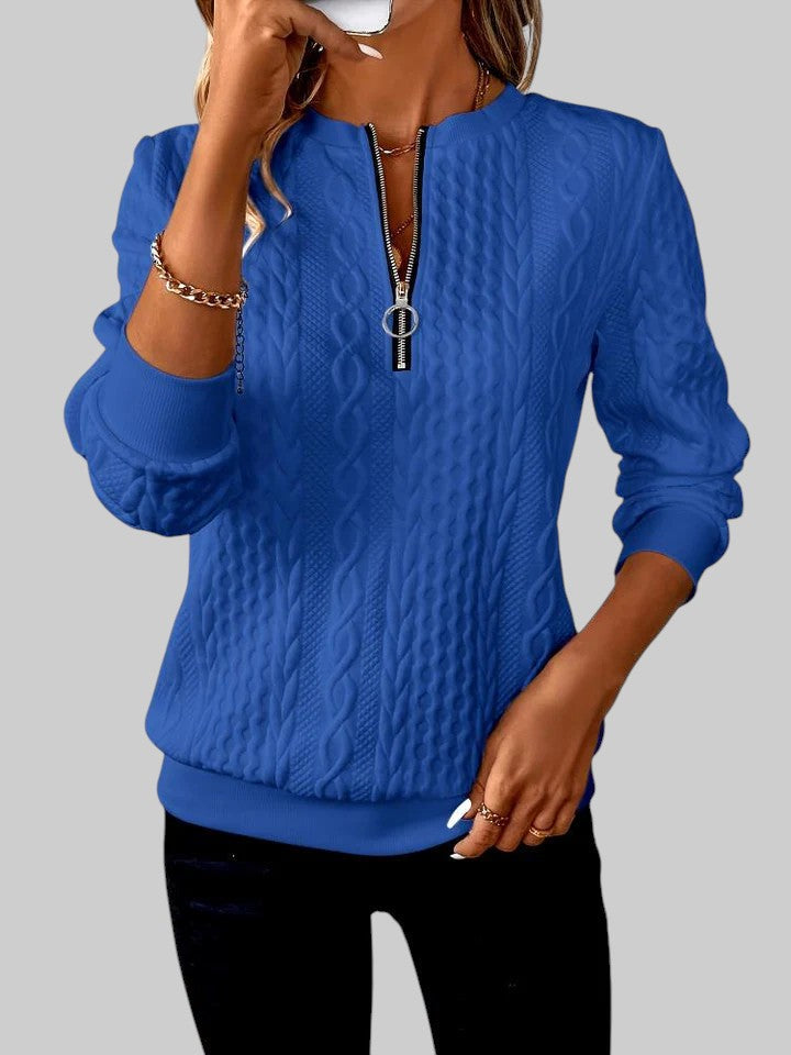 Lara - Camisola de malha feminina com fecho e padrão de tranças