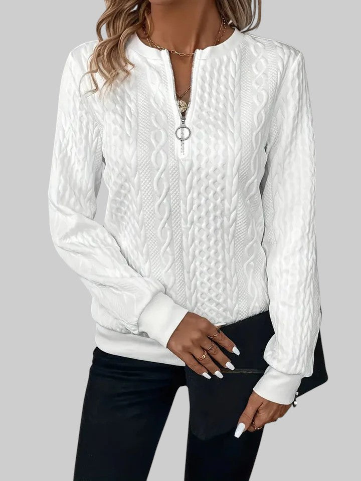 Lara - Camisola de malha feminina com fecho e padrão de tranças