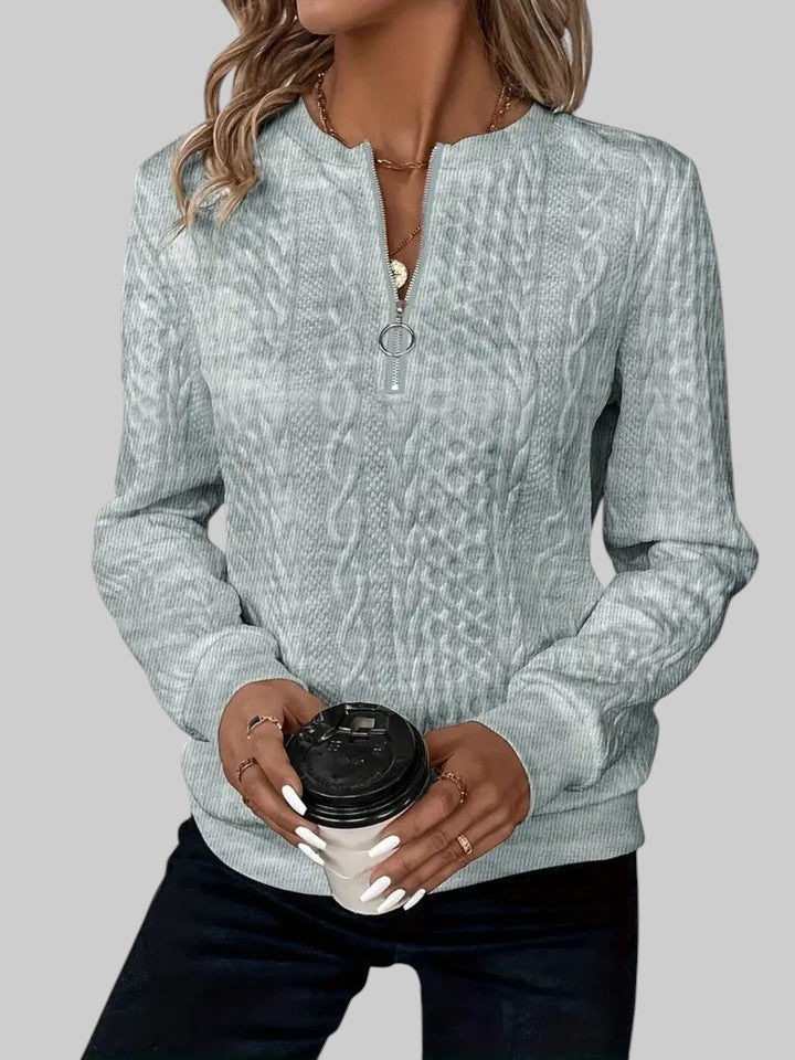 Lara - Camisola de malha feminina com fecho e padrão de tranças