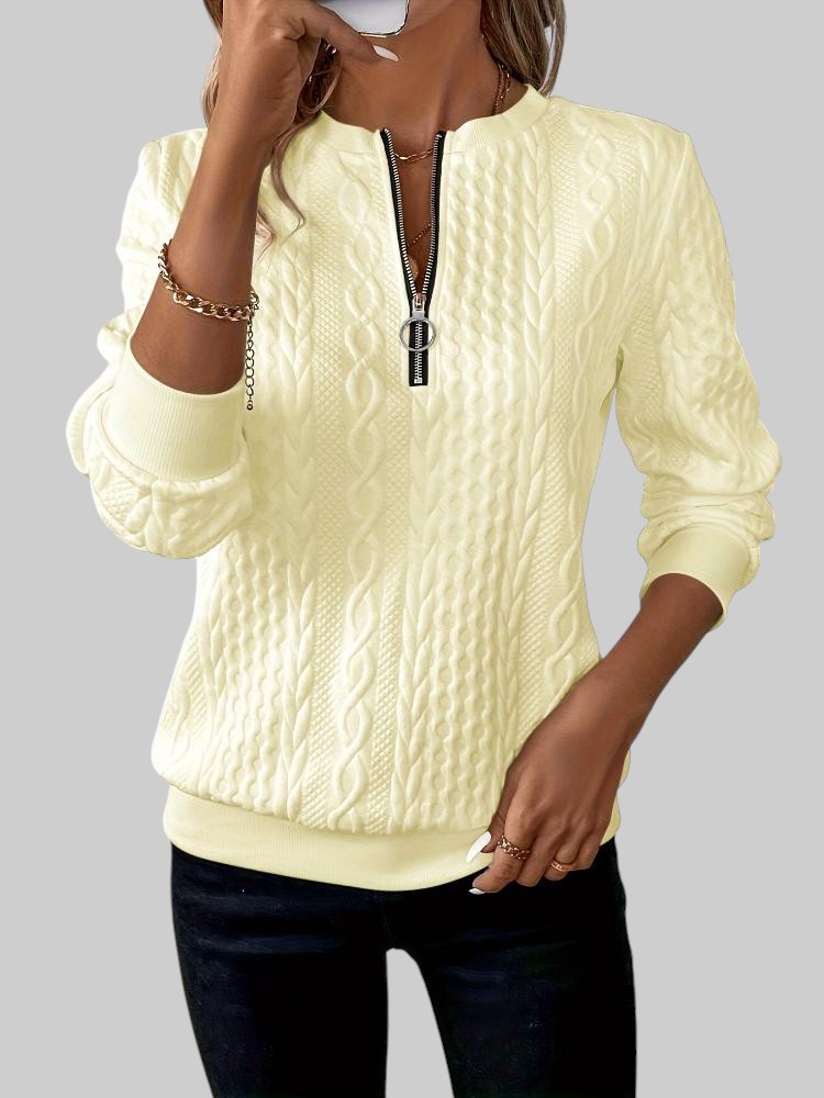 Lara - Camisola de malha feminina com fecho e padrão de tranças